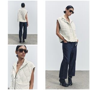 VGUC Zara ZW Collection Padded Gilet Ecru Cream Quilted Vest Jacket XS